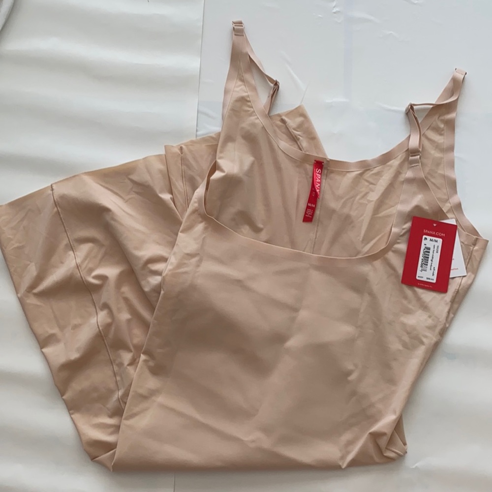 SPANX Shape bodysuit open bust midthigh nude M NWT